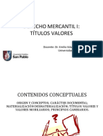 Derecho Mercantil I: Títulos Valores: Docente: Dr. Emilio Eduardo Galdos Villena Universidad Católica San Pablo
