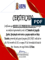 Certificado de Participação em Seminário de Geografia Agrária