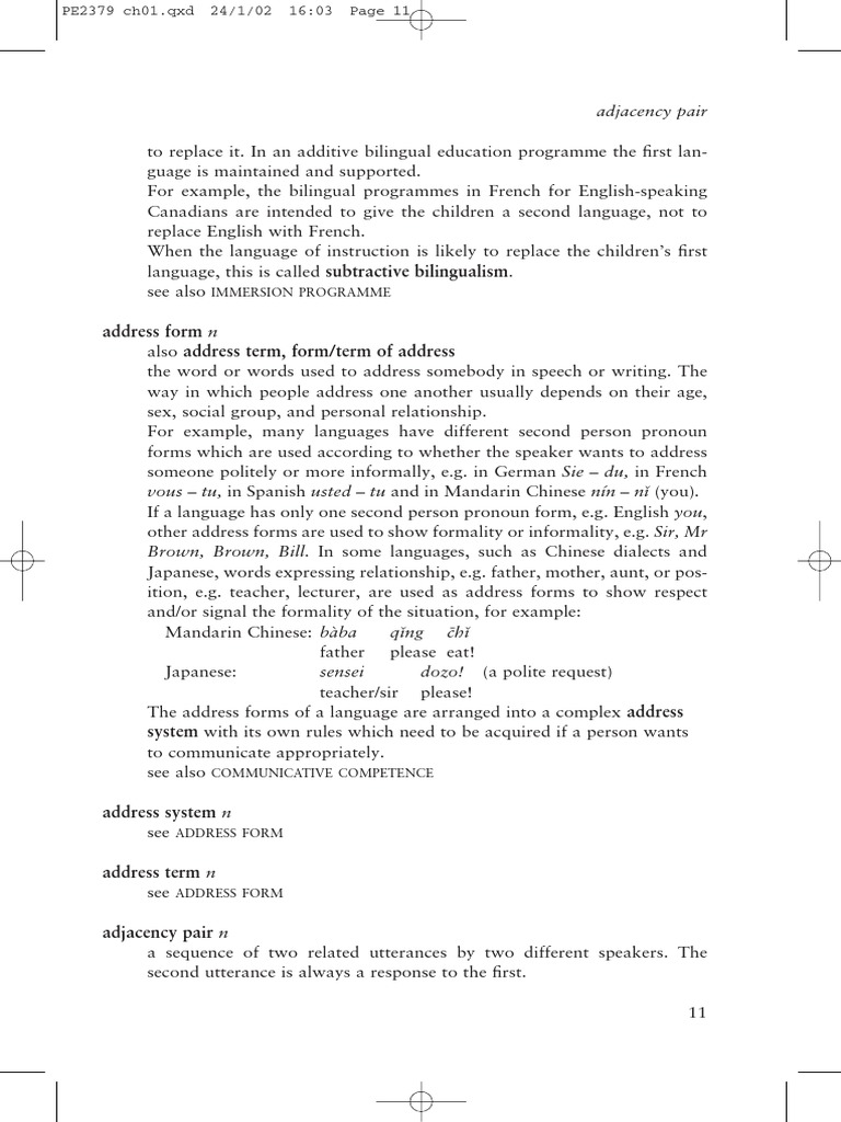 3 Address form Dictionary PDF English Language French Language