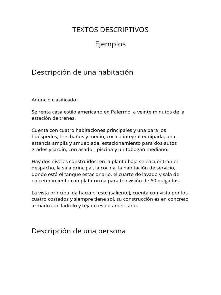 Ejemplos de Textos Descriptivos | PDF