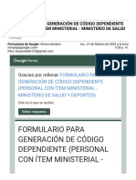 Gmail - FORMULARIO PARA GENERACIÓN DE CÓDIGO DEPENDIENTE (PERSONAL CON ÍTEM MINISTERIAL - MINISTERIO DE SALUD Y DEPORTES)