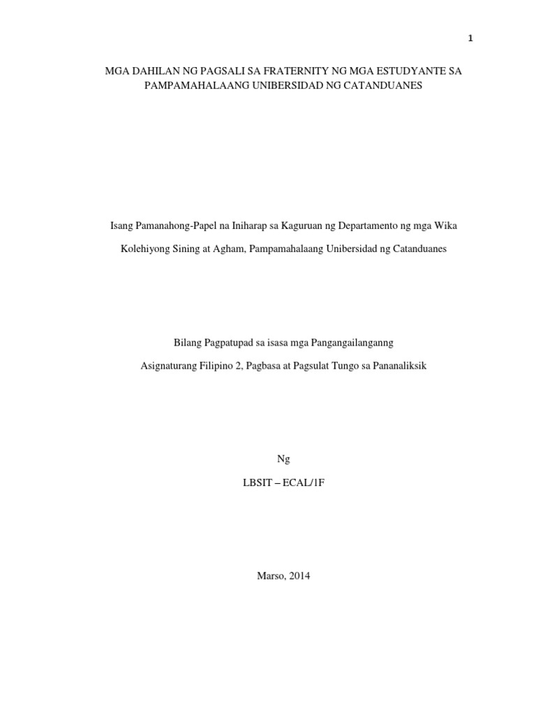 Research Paper Filipino 2 Mga Dahilan NG Pagsali Sa Fraternity NG Mga ...