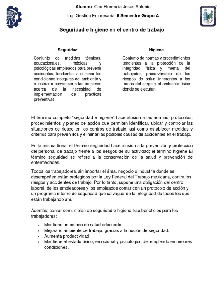 Seguridad e Higiene en El Centro de Trabajo | PDF
