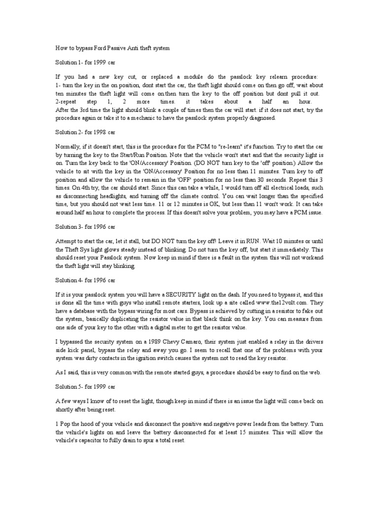 How To Bypass Ford Anti Theft System PDF Car Image Scanner