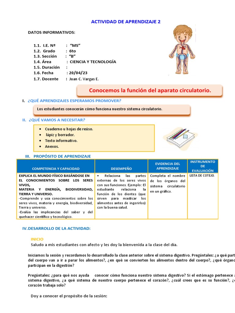 Actividades para el Sistema Circulatorio | PDF | Corazón | Sistema ...