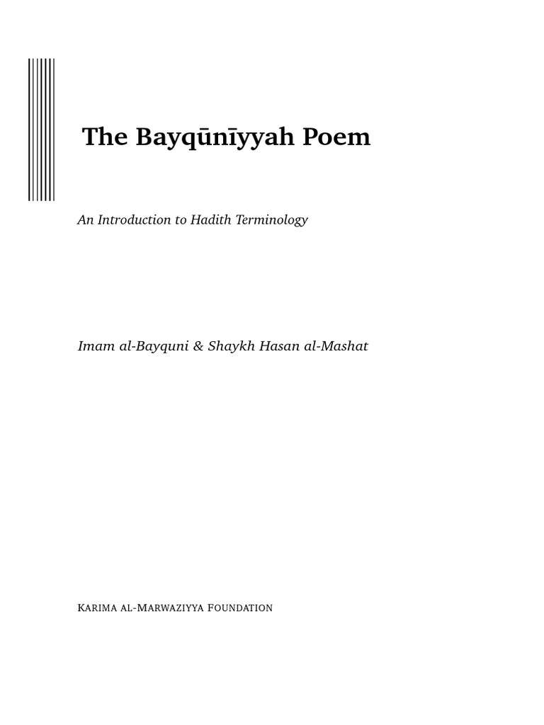 An Introduction To Hadith Terminology A Commentary On The Bayquniyyah