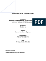 Universidad de Las Américas Puebla: Introductory Paragraph Notes For Introduction/background Information