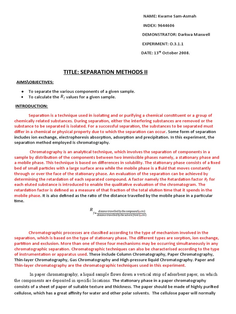 Separation Methods Pdf _ Lab #2 PHYSICAL SEPARATION TECHNIQUES ...