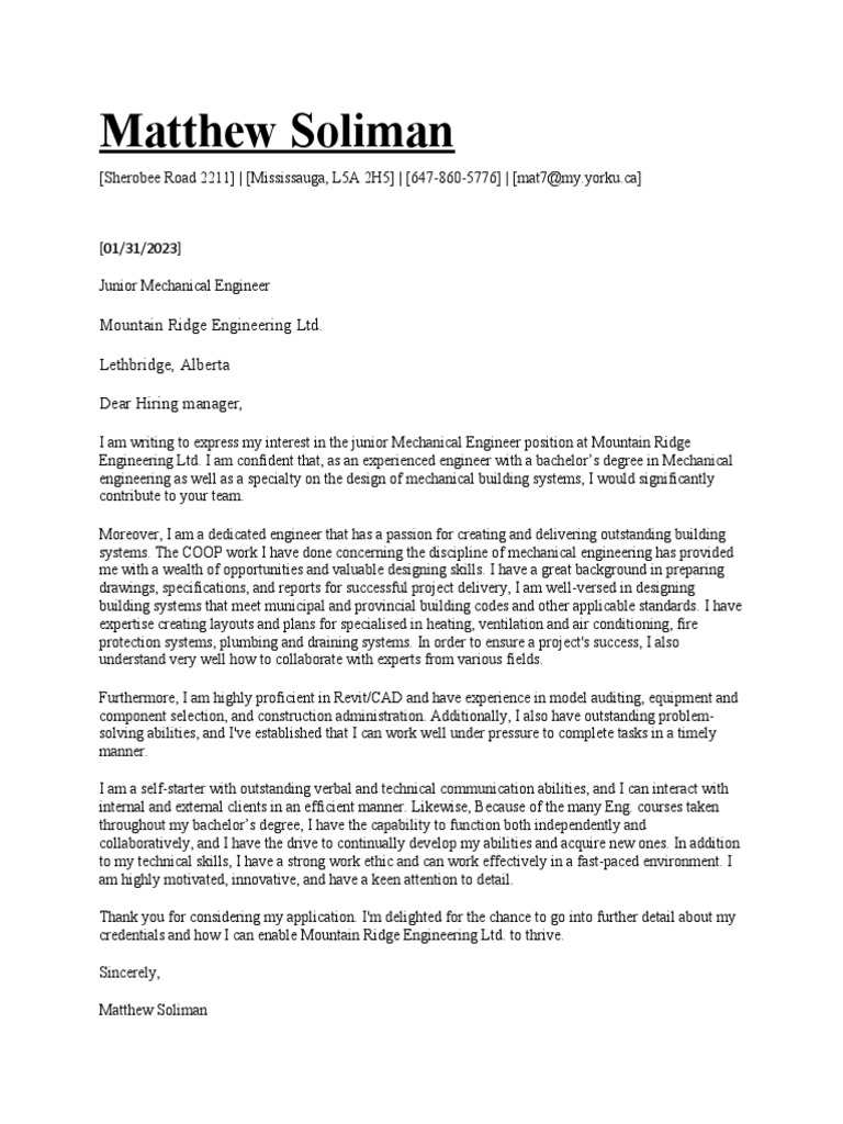 Junior Engineer Application | PDF
