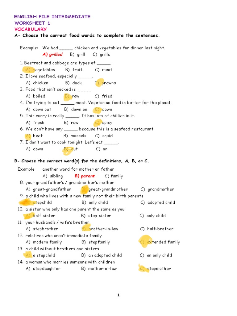 Food Vocabulary and Grammar Exercises | PDF | Stepfamily | Cooking