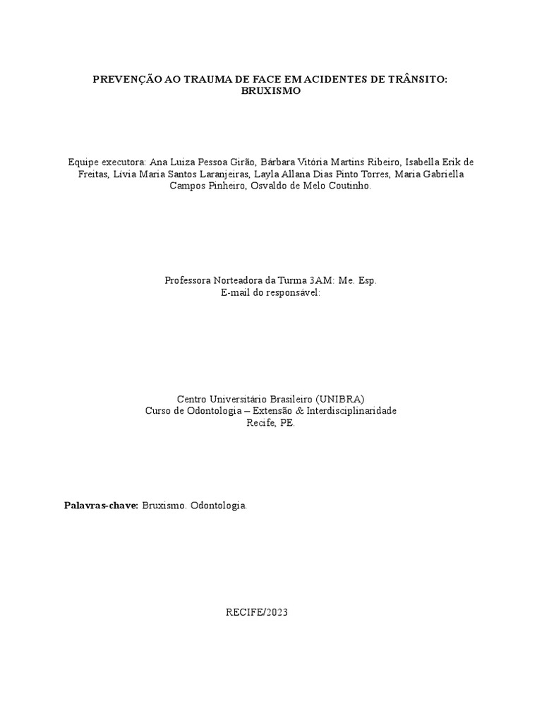 Preven o ao trauma de face em acidentes de tr nsito bruxismo pdf