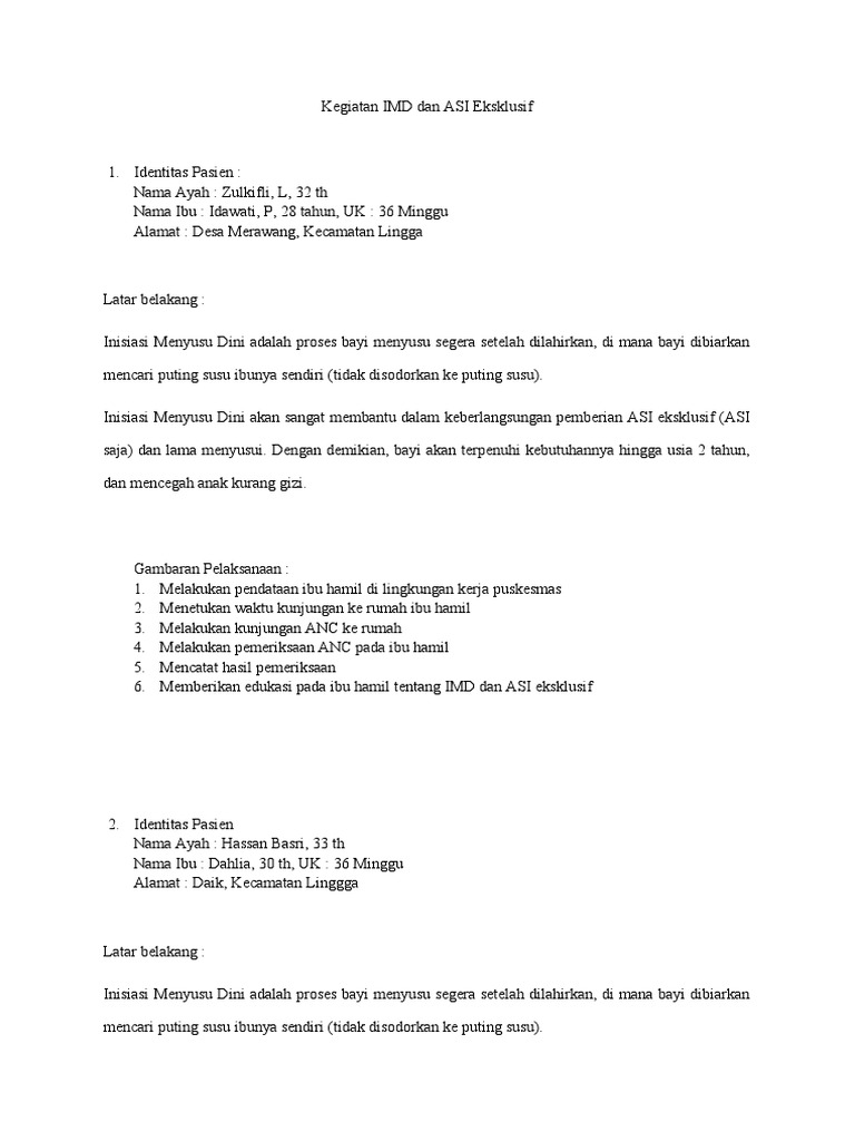 Kegiatan Imd Dan Asi Eksklusif Pdf Kesehatan Holistik
