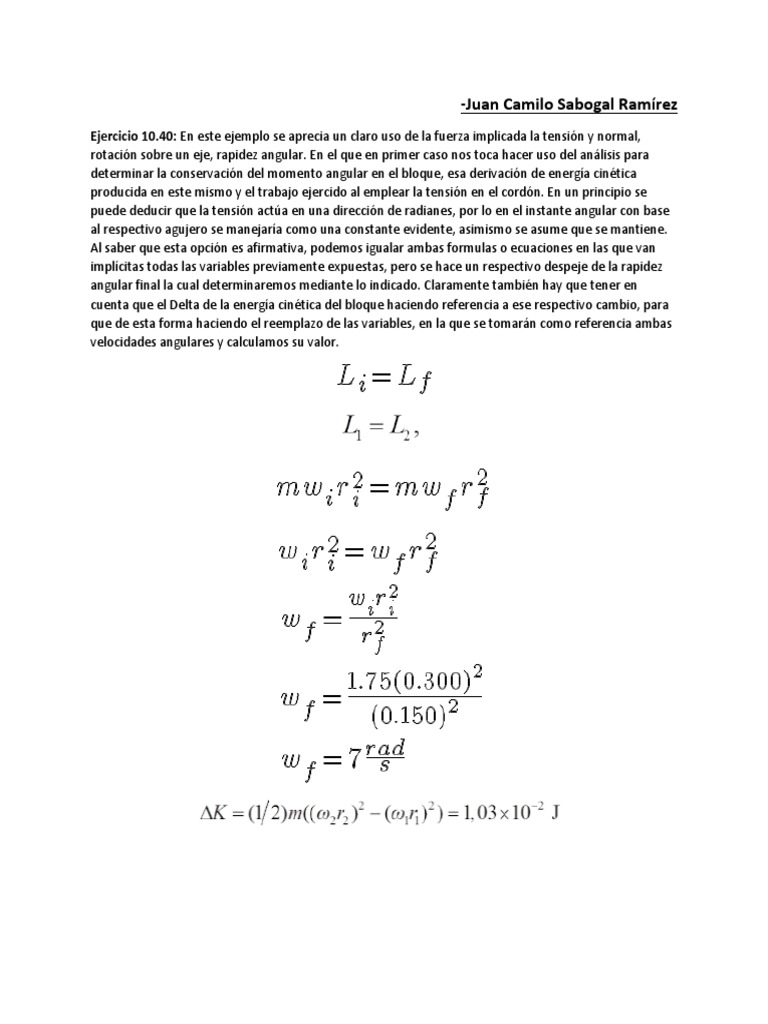 Análisis de momento angular y energía cinética | PDF