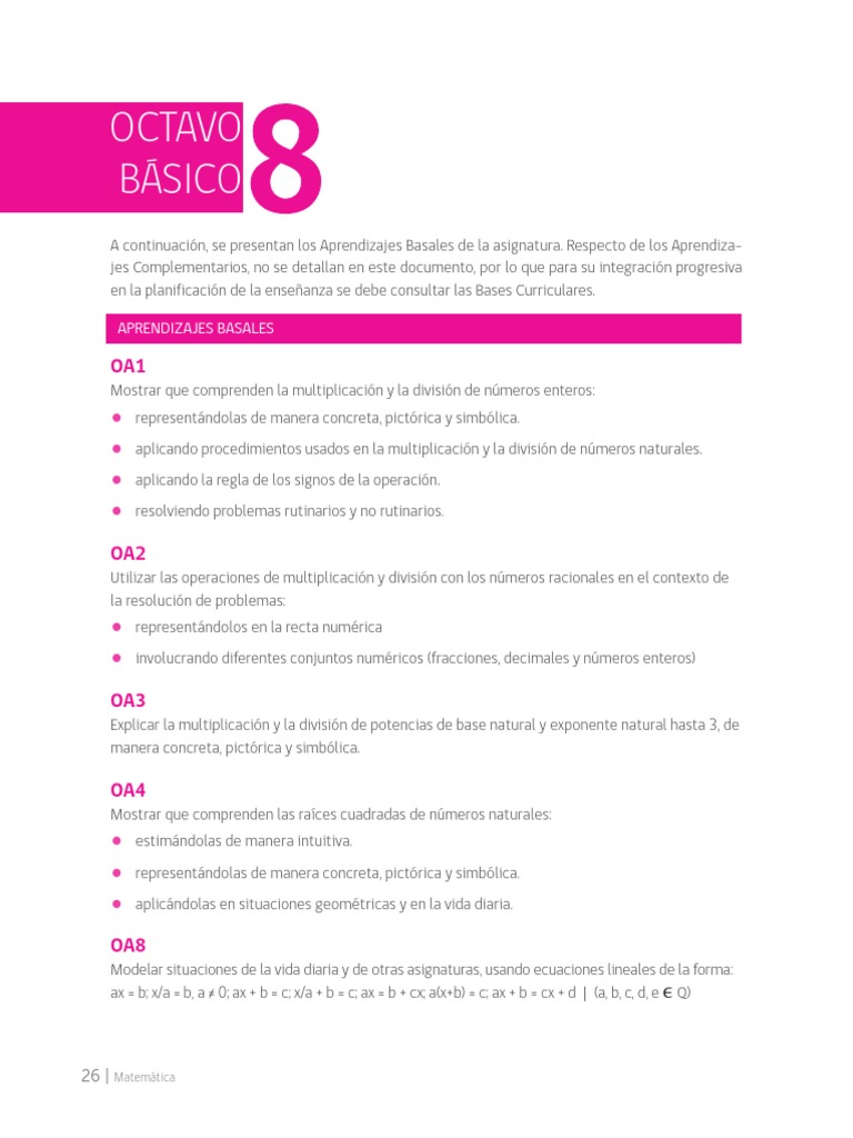 Objetivos Matemáticos Octavo Básico | PDF | Números | Multiplicación
