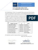 Acta de Organización Del Gobierno Escolar 2023: N º Nombre Y Apellidos C.I. Cargo