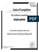 Certificate - Clock Hours Infection Control in Child Care Settings 2022 Perez