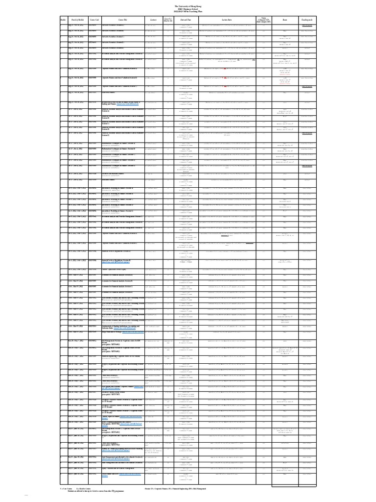 HKU MFin 2022/2023 Teaching Plan | PDF | Valuation (Finance) | Money