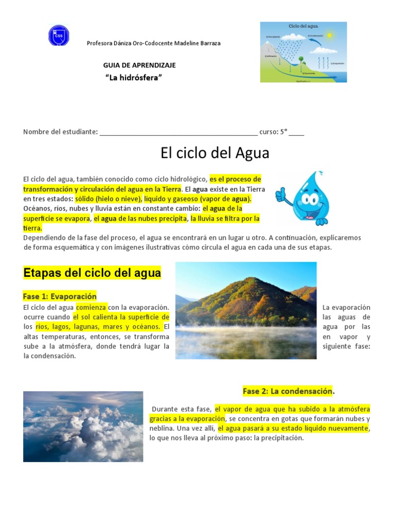Guía de Aprendizaje: Ciclo del Agua | PDF | El ciclo del agua | Agua