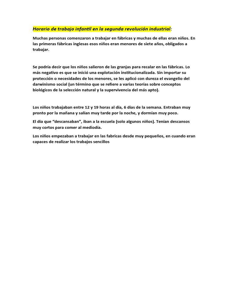 Trabajo infantil en la segunda revolución industrial | PDF