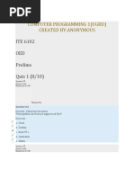 Computer Programming 1 (Ugrd) Created By:Anonymous: ITE 6102 OED Prelims Quiz 1 (8/10)