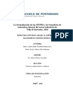 La Formalización de Las MYPES y Los Beneficios de Naturaleza Laboral Del Sector Industrial de Villa El Salvador, 2014