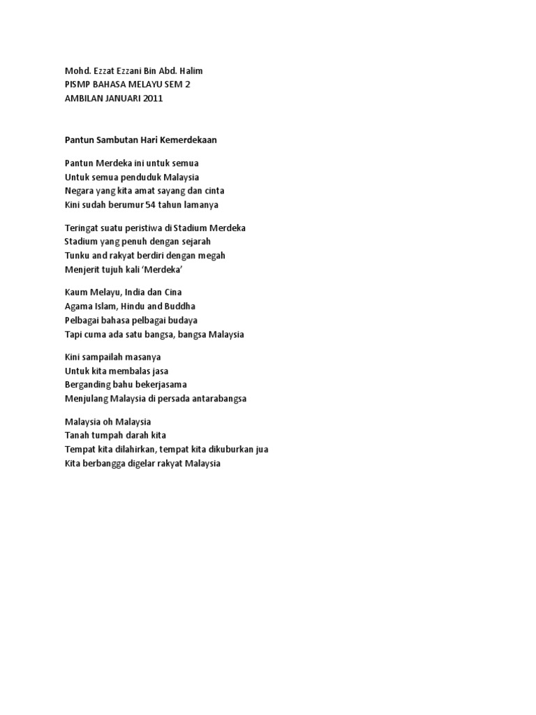 Pantun Kemerdekaan Mohd Ezzat Ezzani Pdf