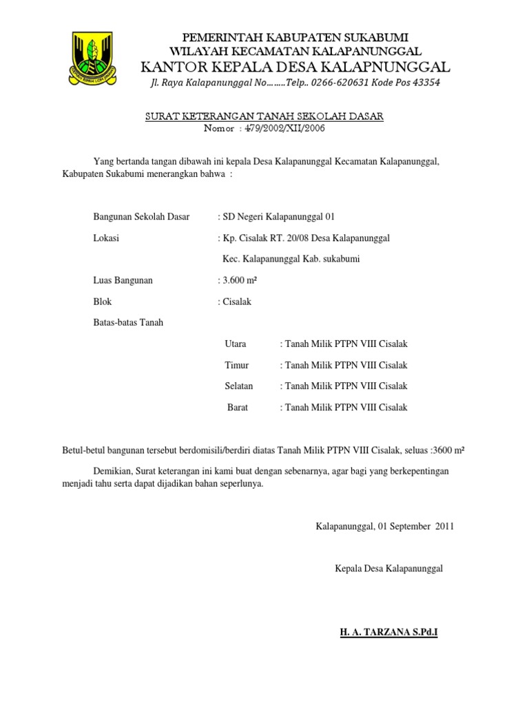 Surat Keterangan Tanah Sekolah Dasar