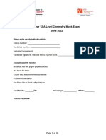 Year 12 A Level Chemistry Mock Exam June 2022: Please Write Clearly in Block Capitals