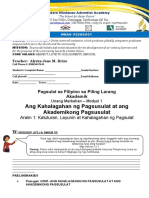 Ang Kahalagahan NG Pagsusulat at Ang Akademikong Pagsusulat: Pagsulat Sa Filipino Sa Piling Larang Akademik