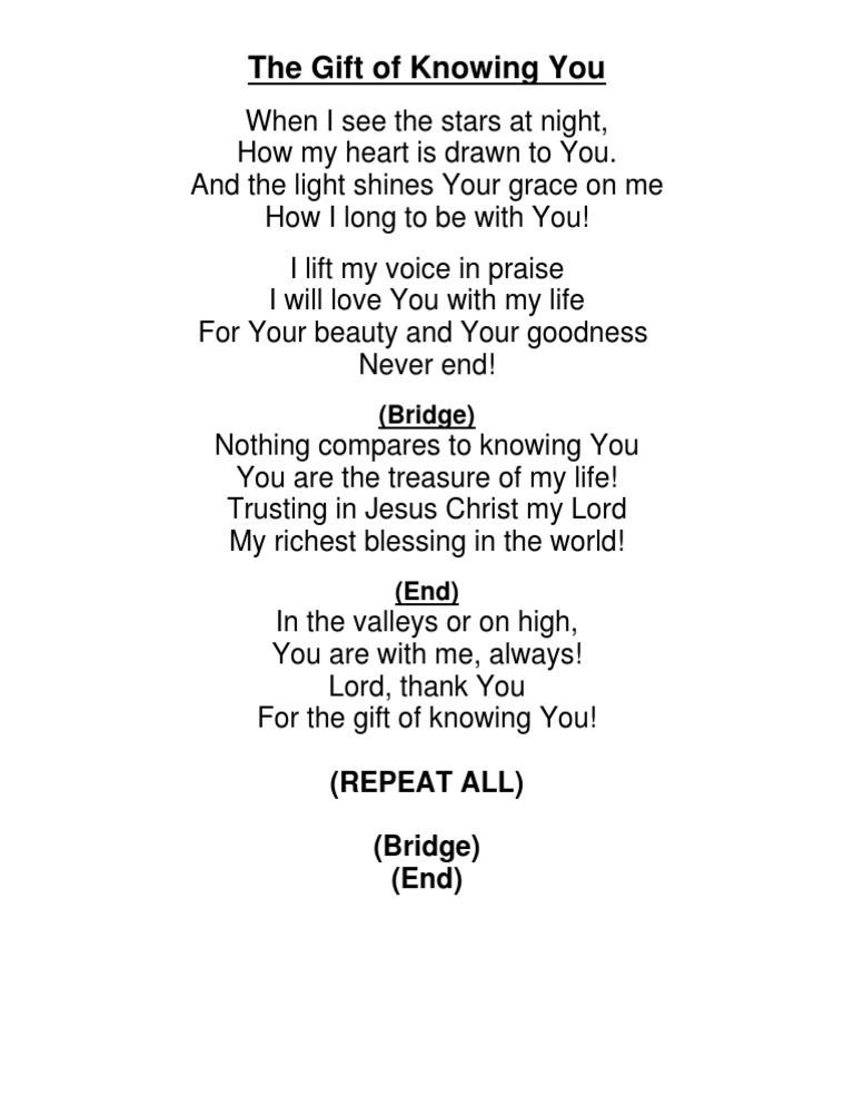 The Gift Of Knowing You Lyrics Pdf