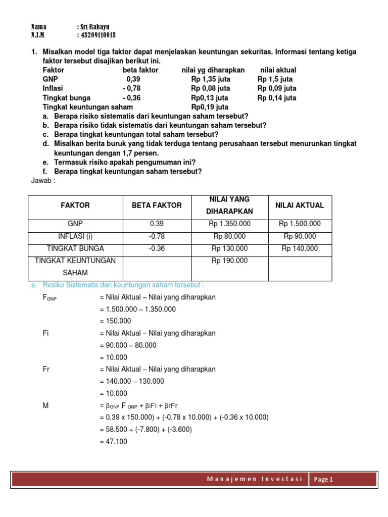 Contoh Soal Risk And Return – Dikdasmen