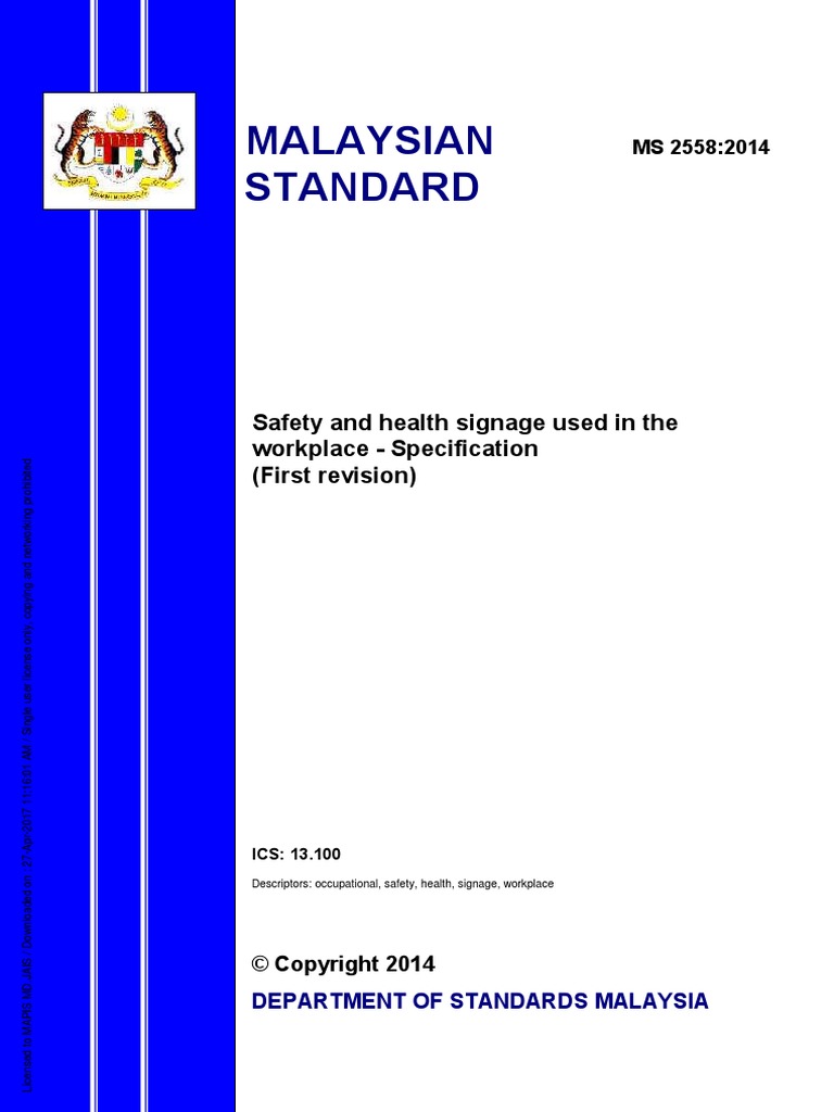 Signage Standard MS 2558 - 2014 | PDF | Standardization | Safety