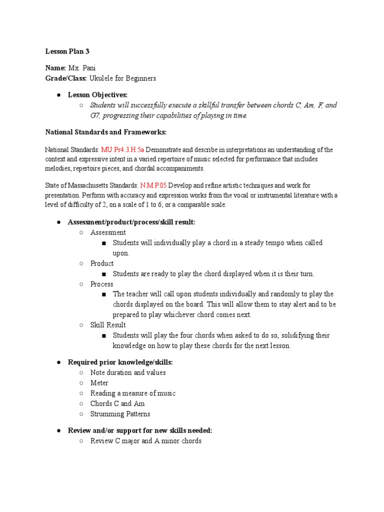 Lesson Plan 3 F and g7 Dani Pani PDF String Instruments