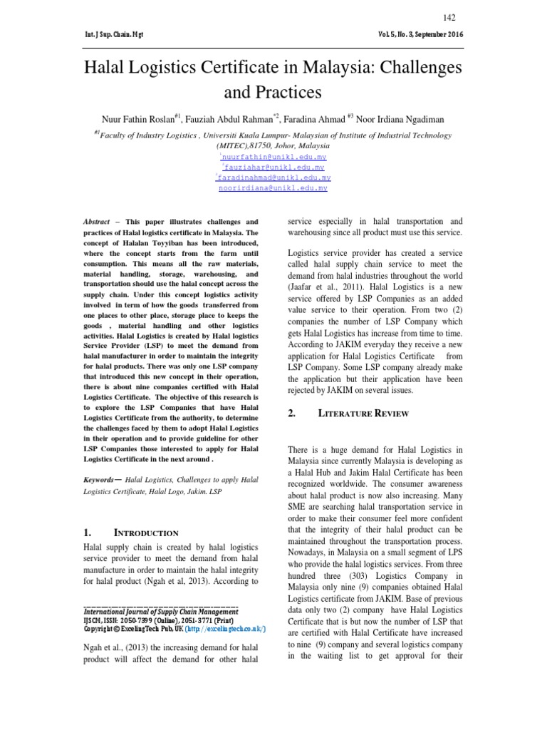 Halal Logistics Certificate in Malaysia Challenges and Practices | PDF ...