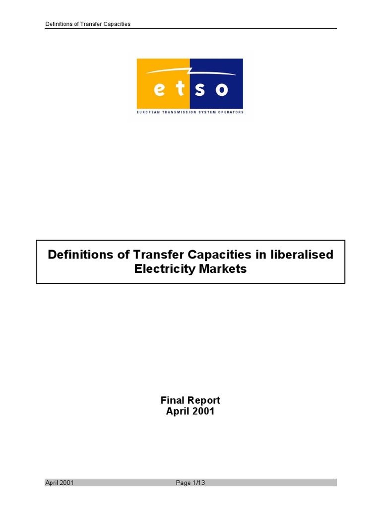 Transfer Capacity Definitions | PDF | Market (Economics) | System