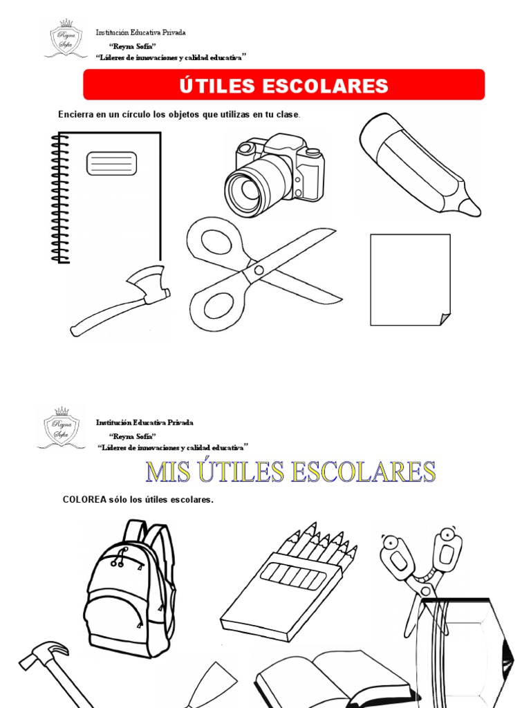 Actividades De útiles Escolares Para Colorear Pdf