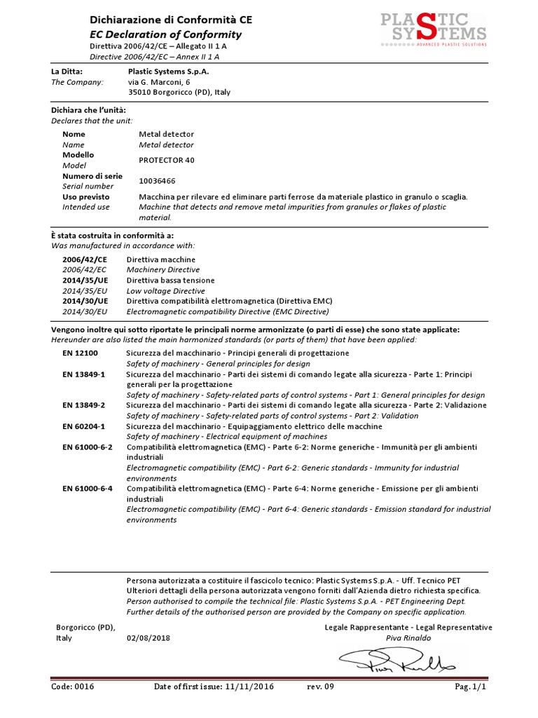 Metal Detector Ec Conformity 10036466 - H | PDF