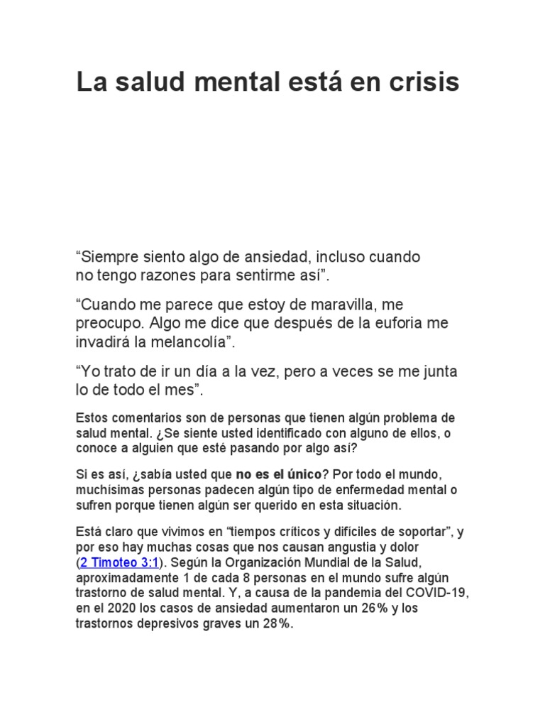 La Salud Mental Está en Crisis | PDF | Salud mental | Síntoma