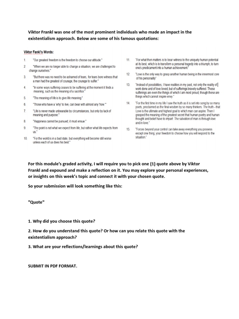 Viktor Frankl Activity Existentialism PDF PDF Experience Learning