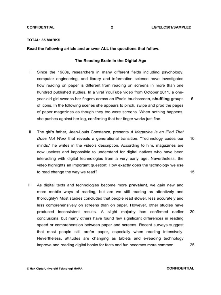 Read The Following Article and Answer ALL The Questions That Follow