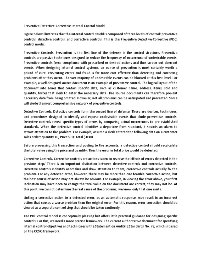 PreventiveDetectiveCorrective Internal Control Model Error Internal Control