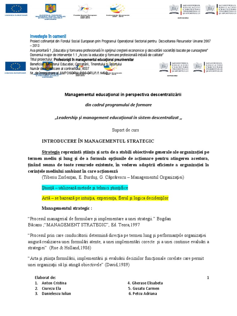 Curs Management Educational Suport Curs - Management Educational - BR | PDF