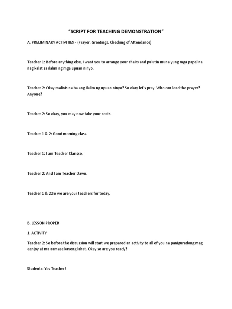 Script For Teaching Demonstration | PDF | Teachers