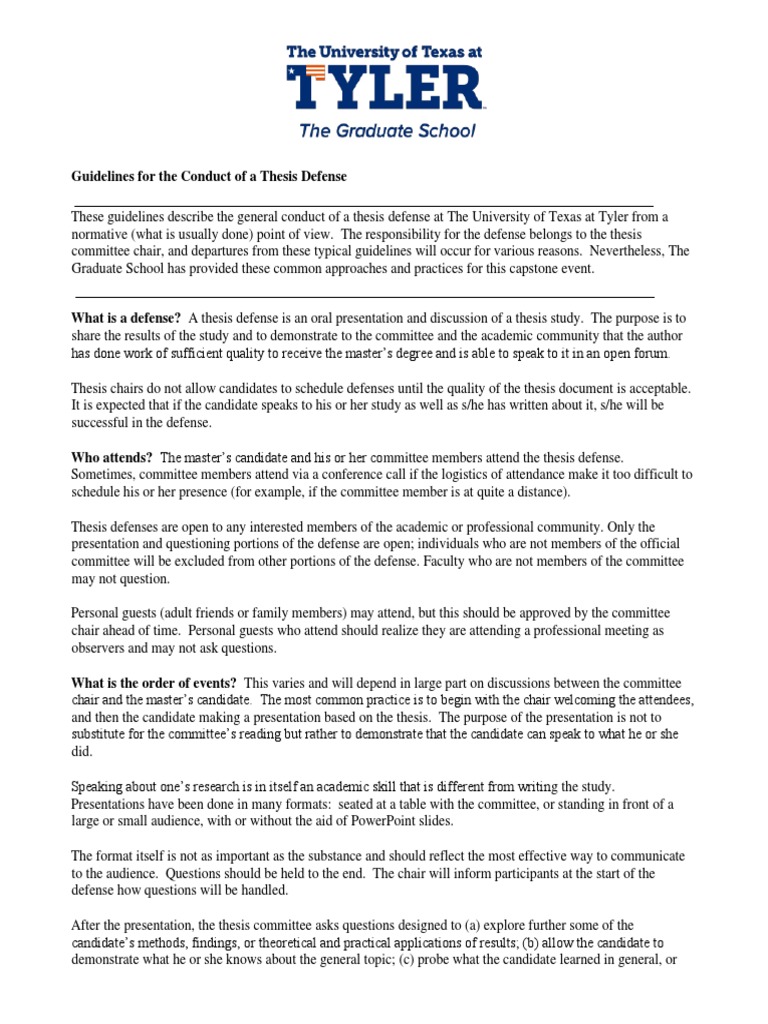 Thesis Defense Guidelines at UT Tyler | PDF | Thesis | Communication