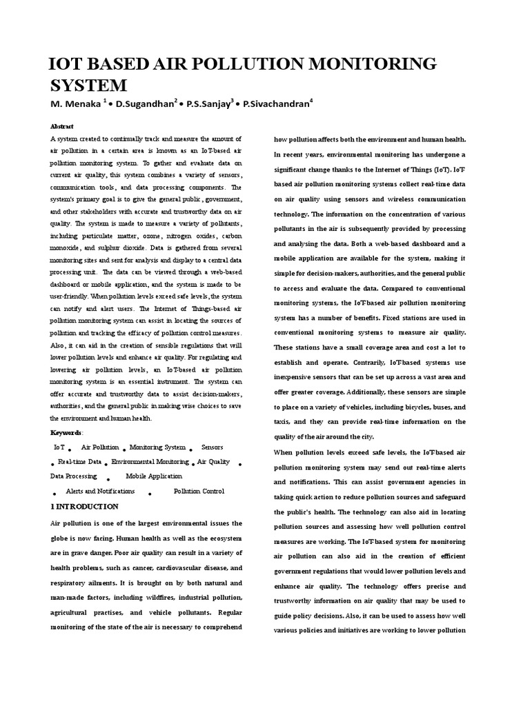 Iot Based Air Pollution Monitoring PDF Air Pollution Of