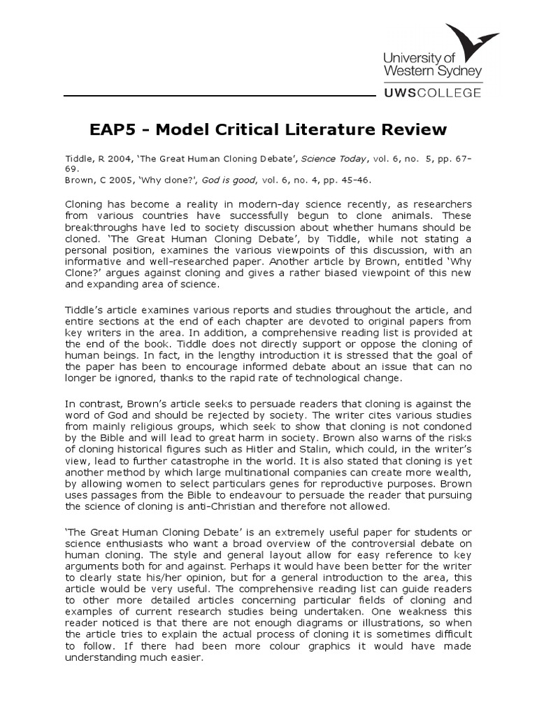 EAP5 - Critical Literature Review - Model Text (Cloning) | PDF ...