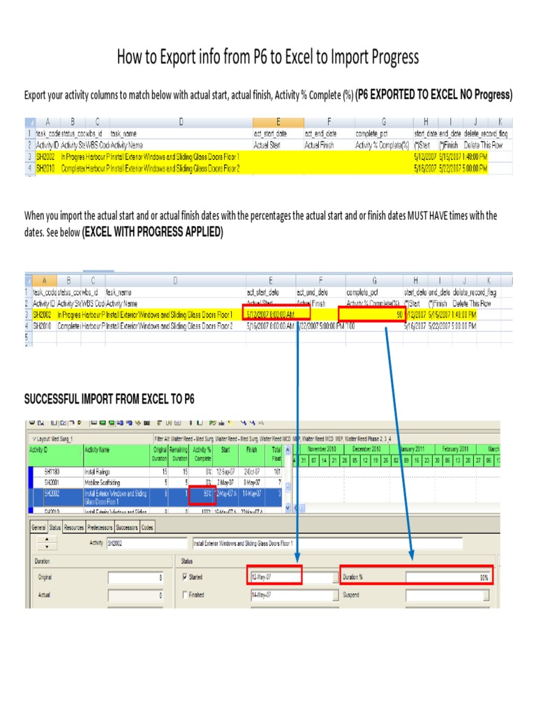 How To Export Info From P6 To Excel To Import Progress PDF