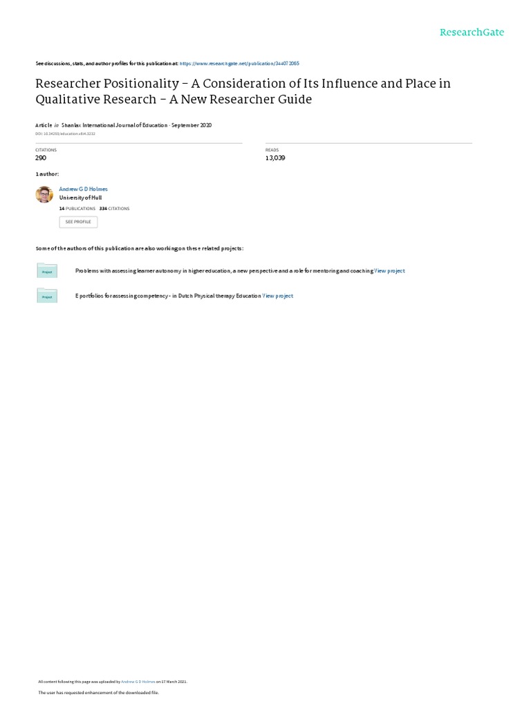 Understanding Researcher Positionality | PDF | Cognitive Science ...