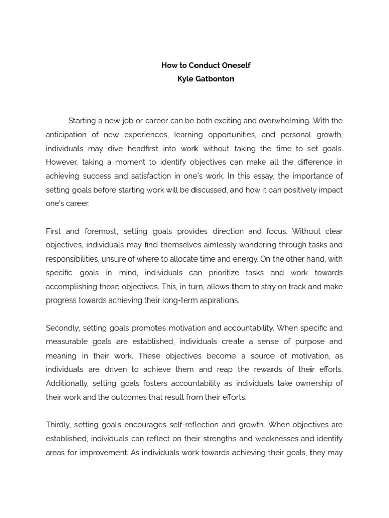 Work Immersion Essay Kyle Gatbonton 1 Download Free PDF Goal