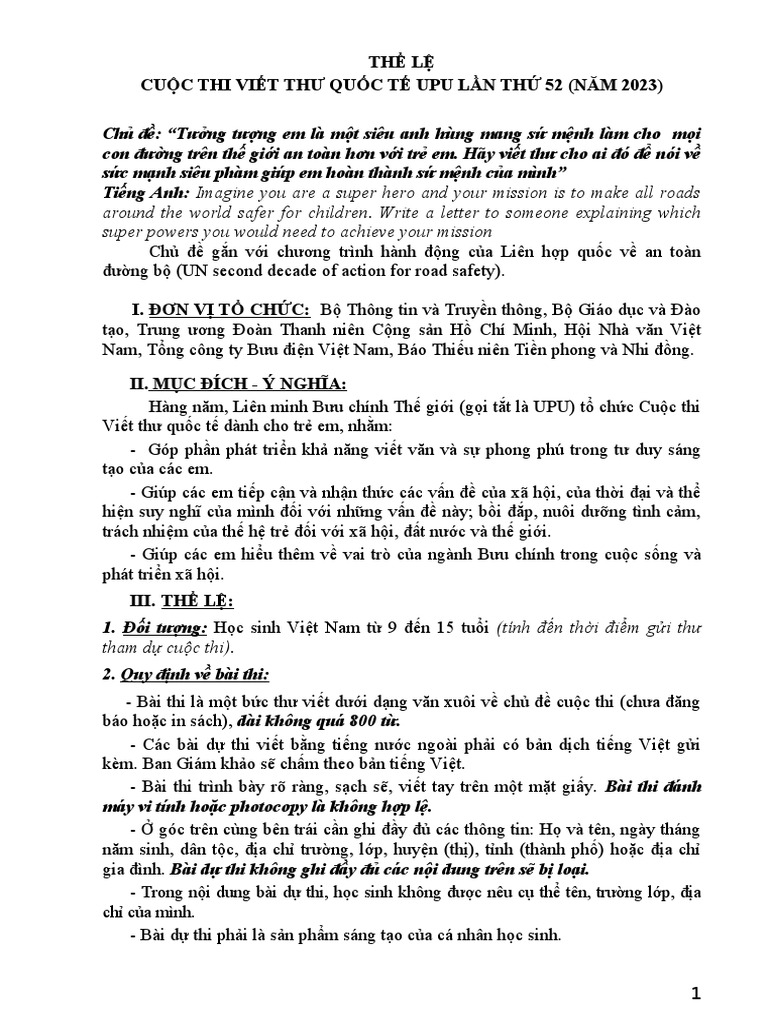 The Le Cuoc Thi Viet Thu Upu Lan Thu 52 | PDF